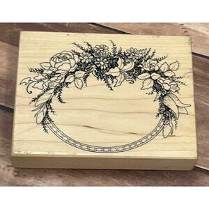PSX K-413 WOOD MOUNTED OVAL RUBBER STAMP SWAG BOTANICAL